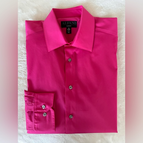 NWT Alfani Slim-Fit Easy Care Pink Button Down Dress Shirt - Picture 1 of 8